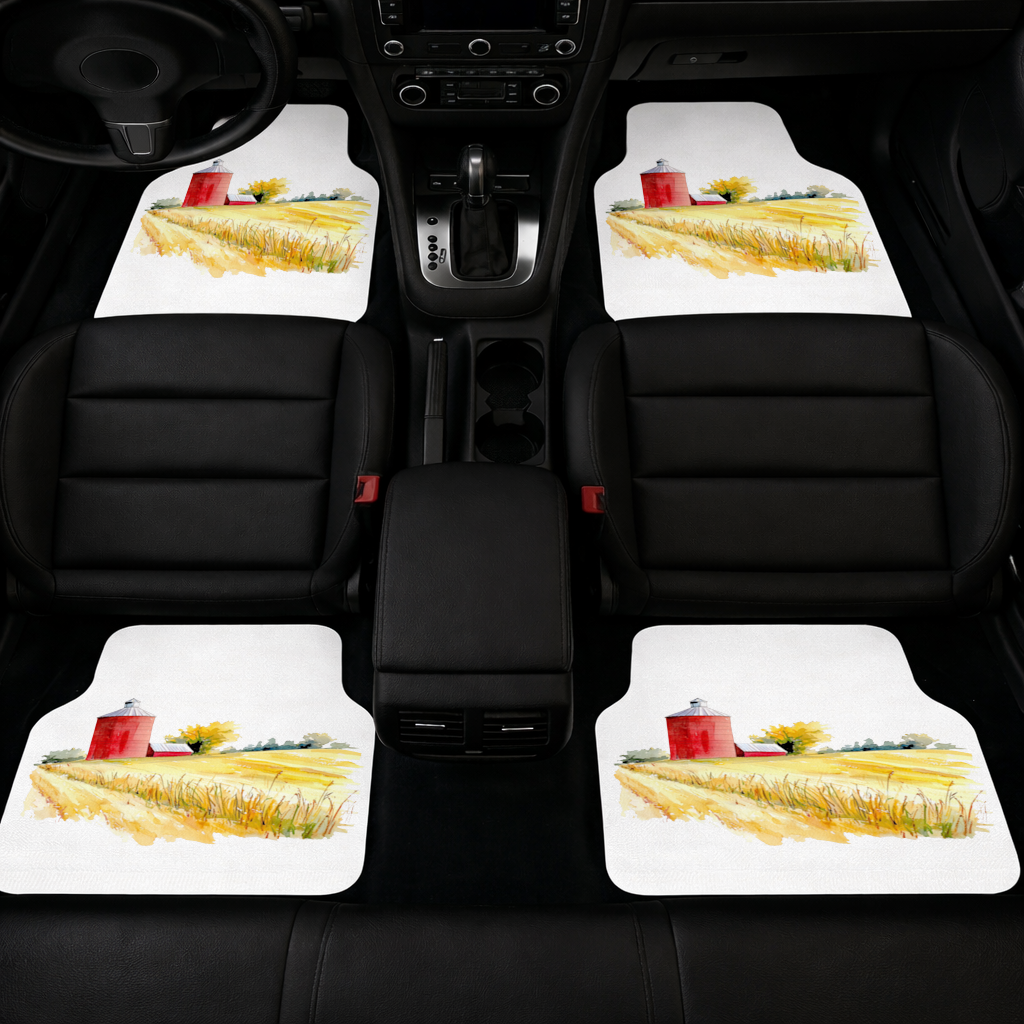 Red Farm Silo and Golden Wheat Field Car Floor Mats