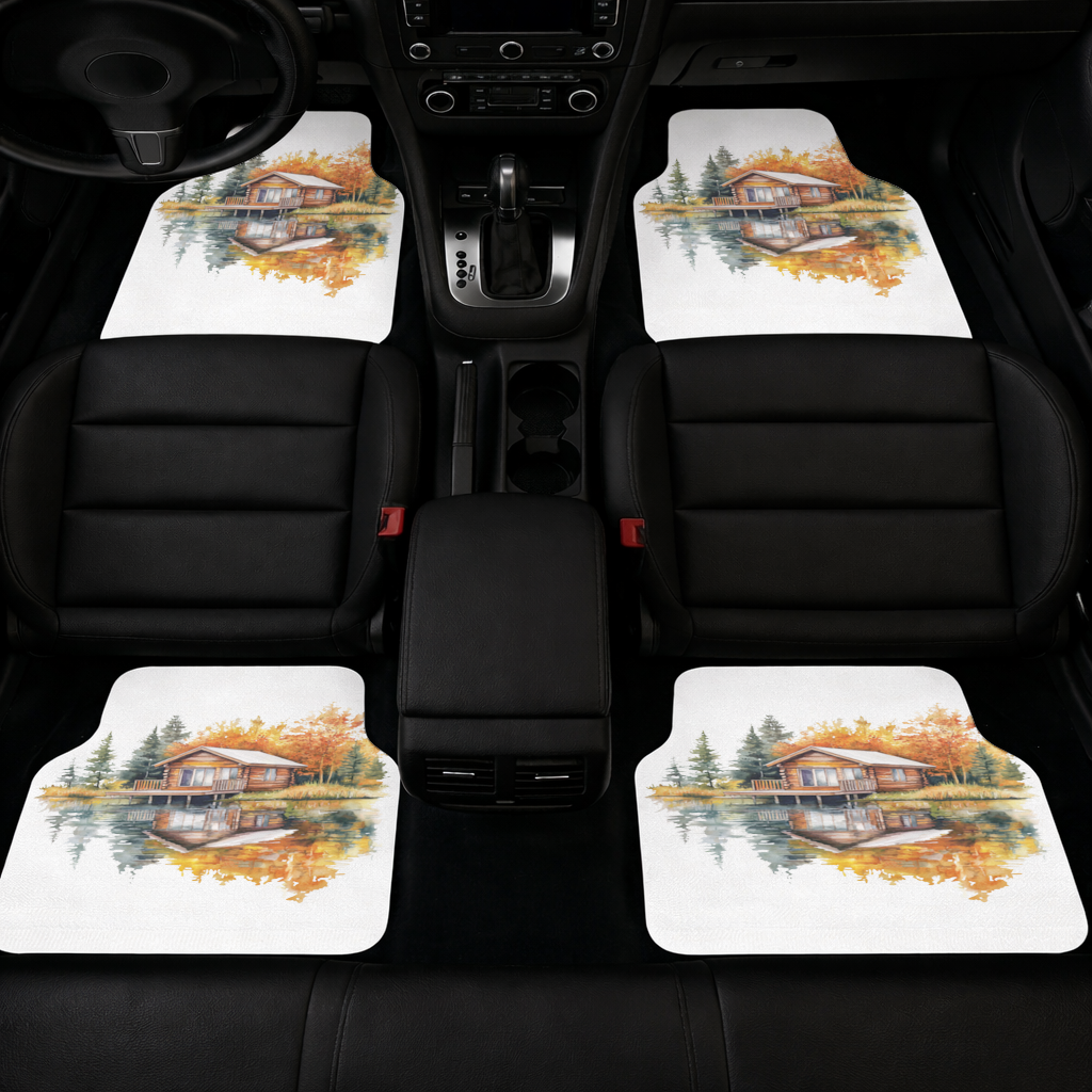 Lakeside Log Cabin Autumn Landscape Car Floor Mats