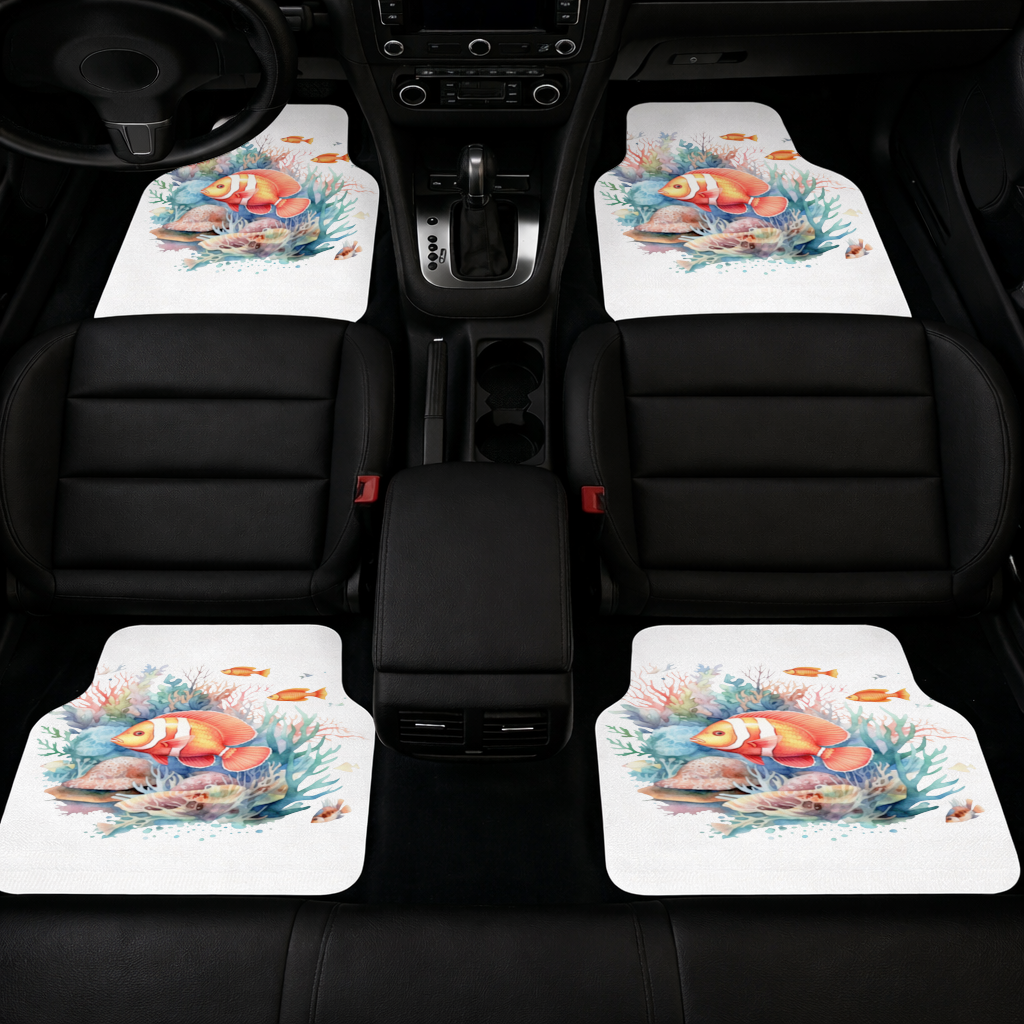 Watercolor Clownfish and Tropical Coral Reef Car Floor Mats