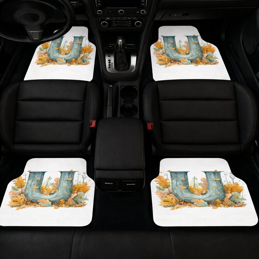 Autumn Woodland Initial Letter U Car Floor Mats