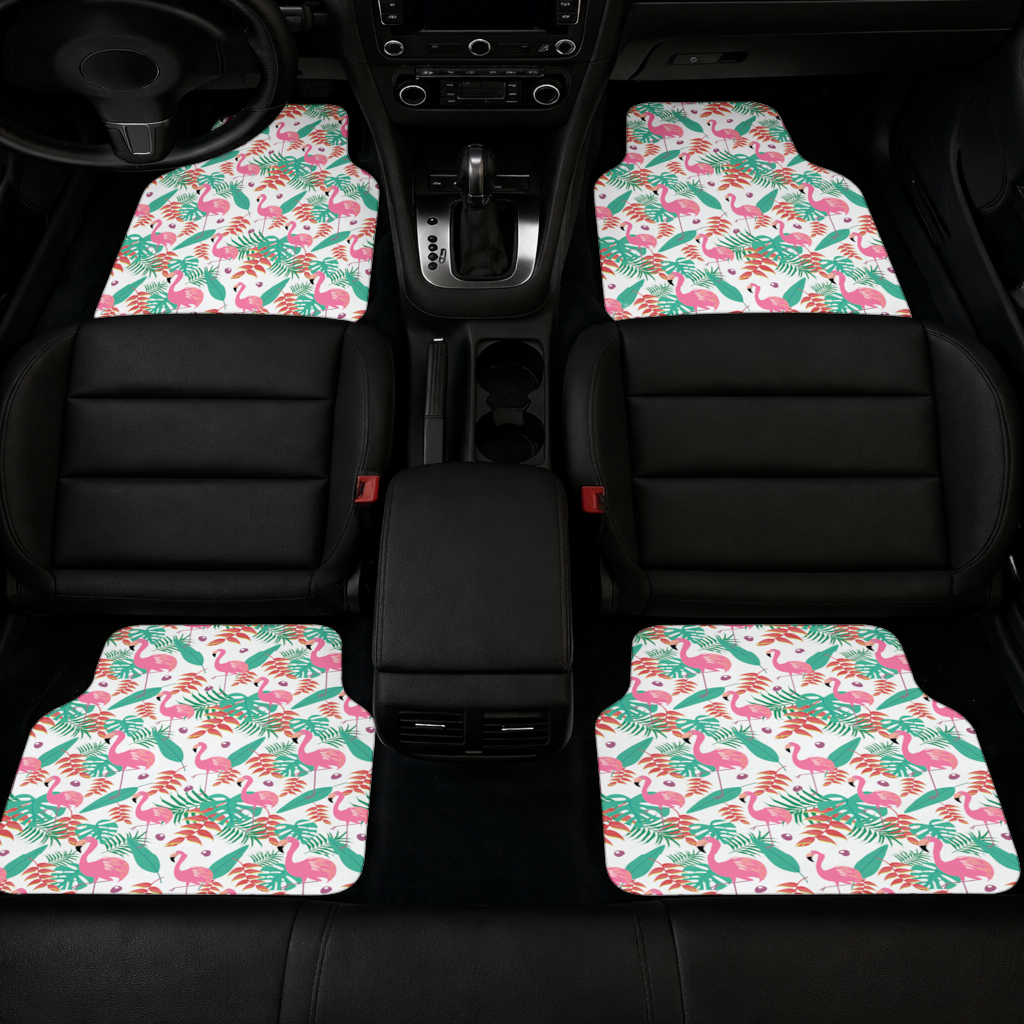 Pink Flamingo Tropical Leaves Car Floor Mats