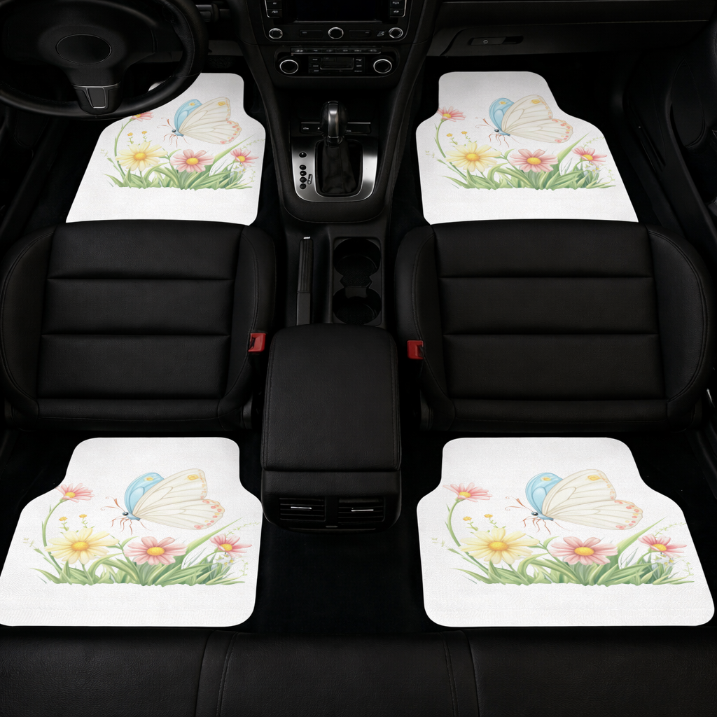 Pastel Kelebek ve Kır Çiçekleri Bahçesi Oto Paspası (4 Adet)