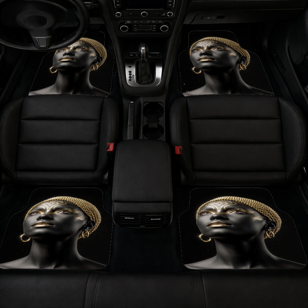 Gold Afrofuturistic Black Woman Car Floor Mats