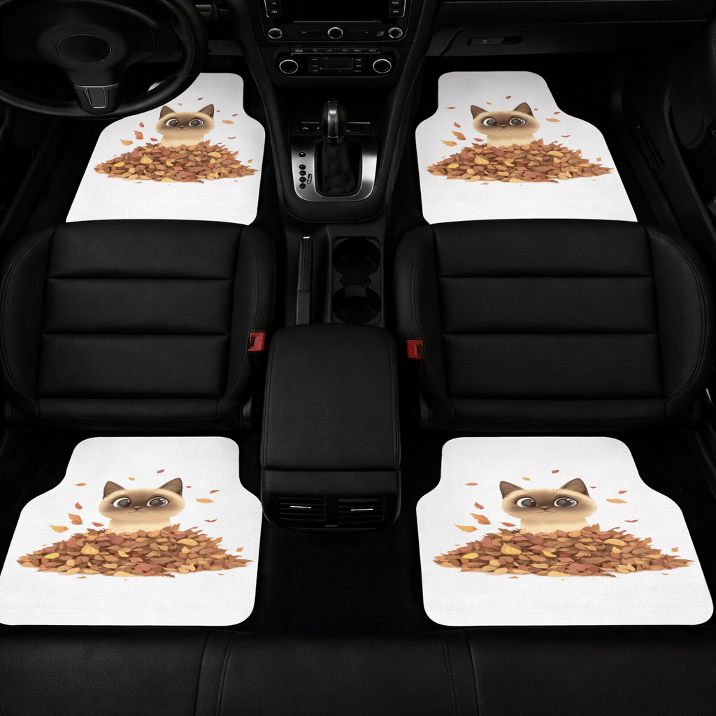 Siamese Cat in Autumn Leaf Pile Car Floor Mats