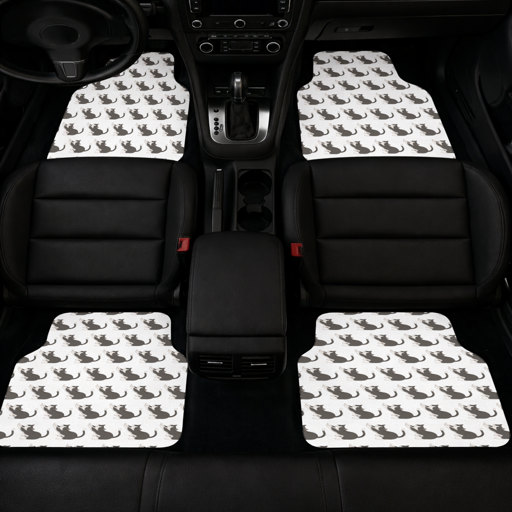 Stretching Tuxedo Cat Car Floor Mats