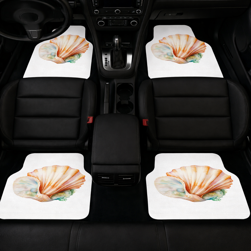 Iridescent Pearls in Orange Scallop Seashell Car Floor Mats