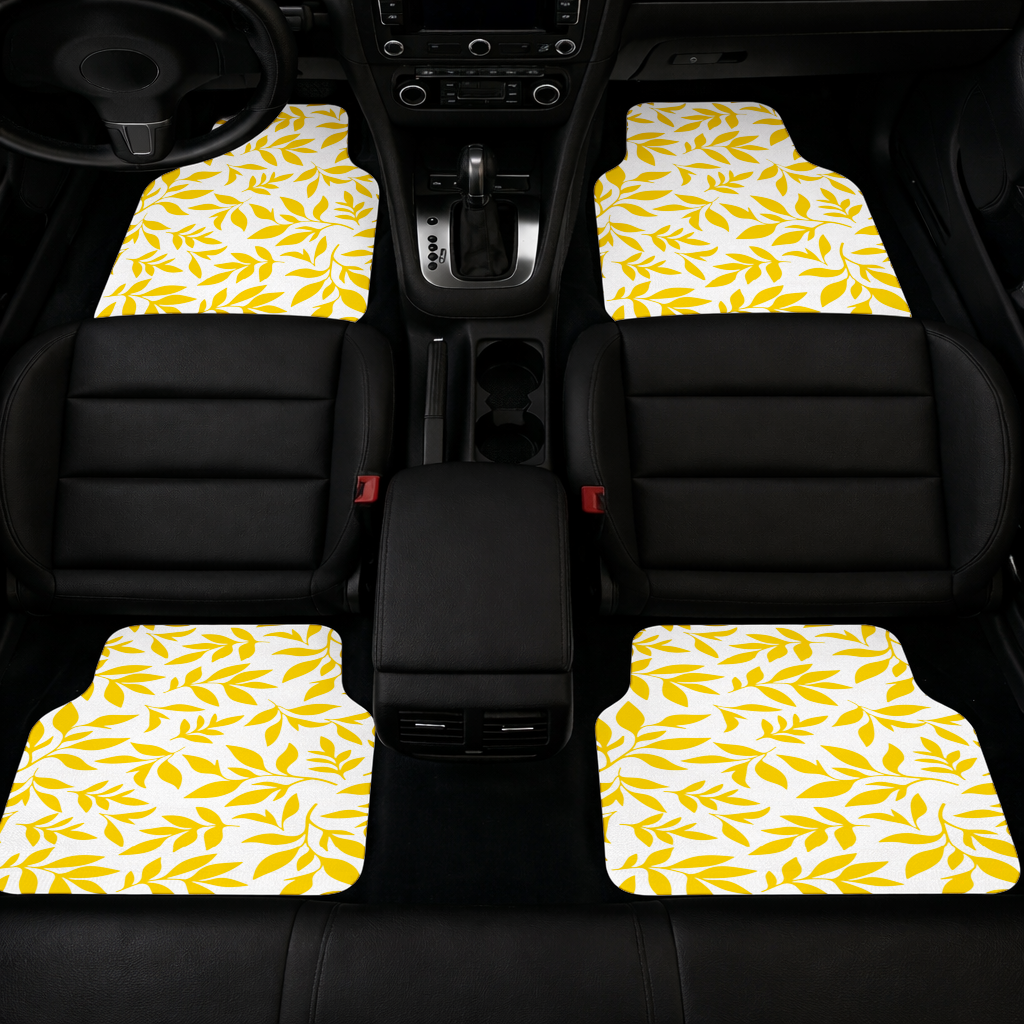 Mustard Yellow Botanical Leaves Car Floor Mats