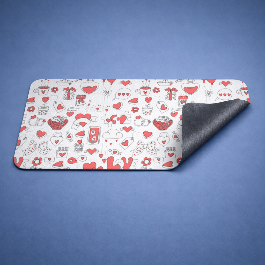 Valentines Day Doodle Love Heart Pattern Cute Design Mouse Pad