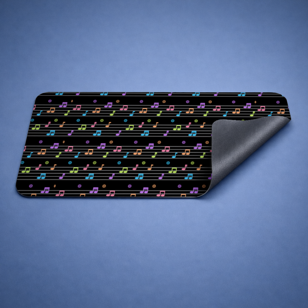 Neon Renkli Müzik Notaları ve Ritim Desenli Modern Tasarım Mouse Pad