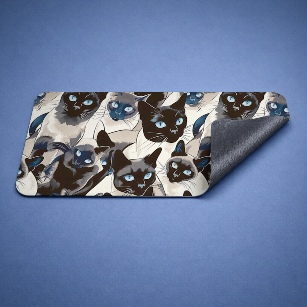 Blue Eyed Siamese Cat Elegant Illustration Pattern Mouse Pad