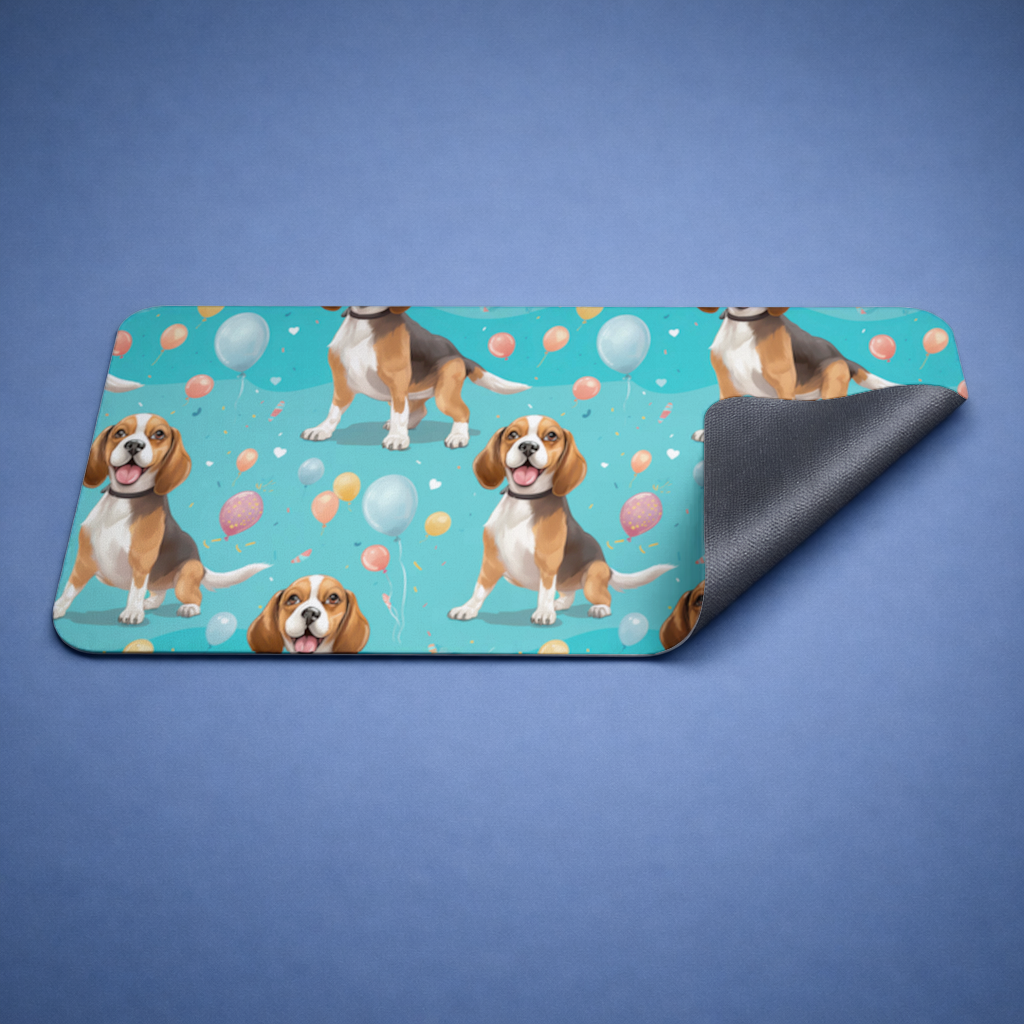 Sevimli Beagle Köpek ve Renkli Balonlar Desenli Tasarım Mouse Pad