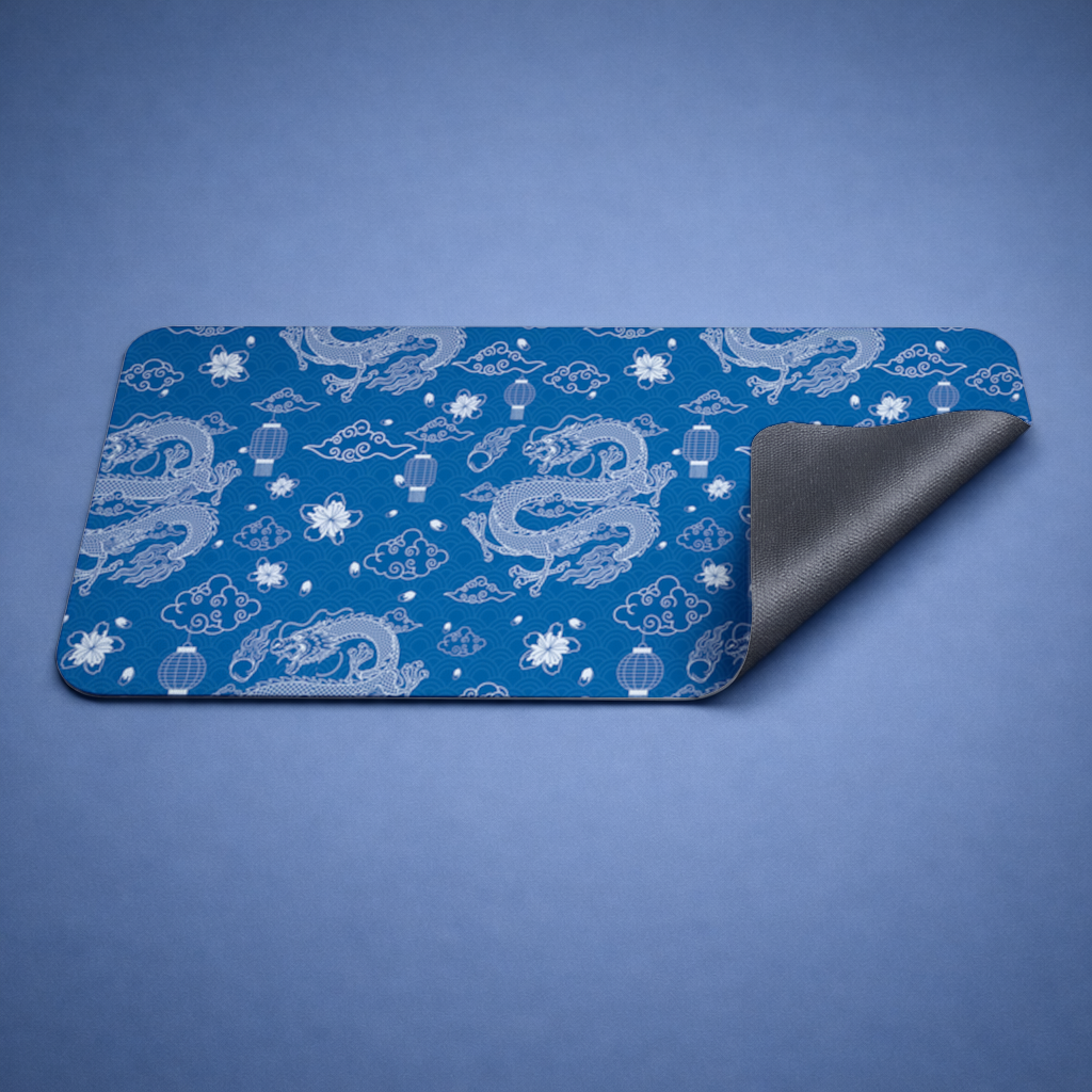 Traditional Dragon Pattern on Blue Background Mouse Pad