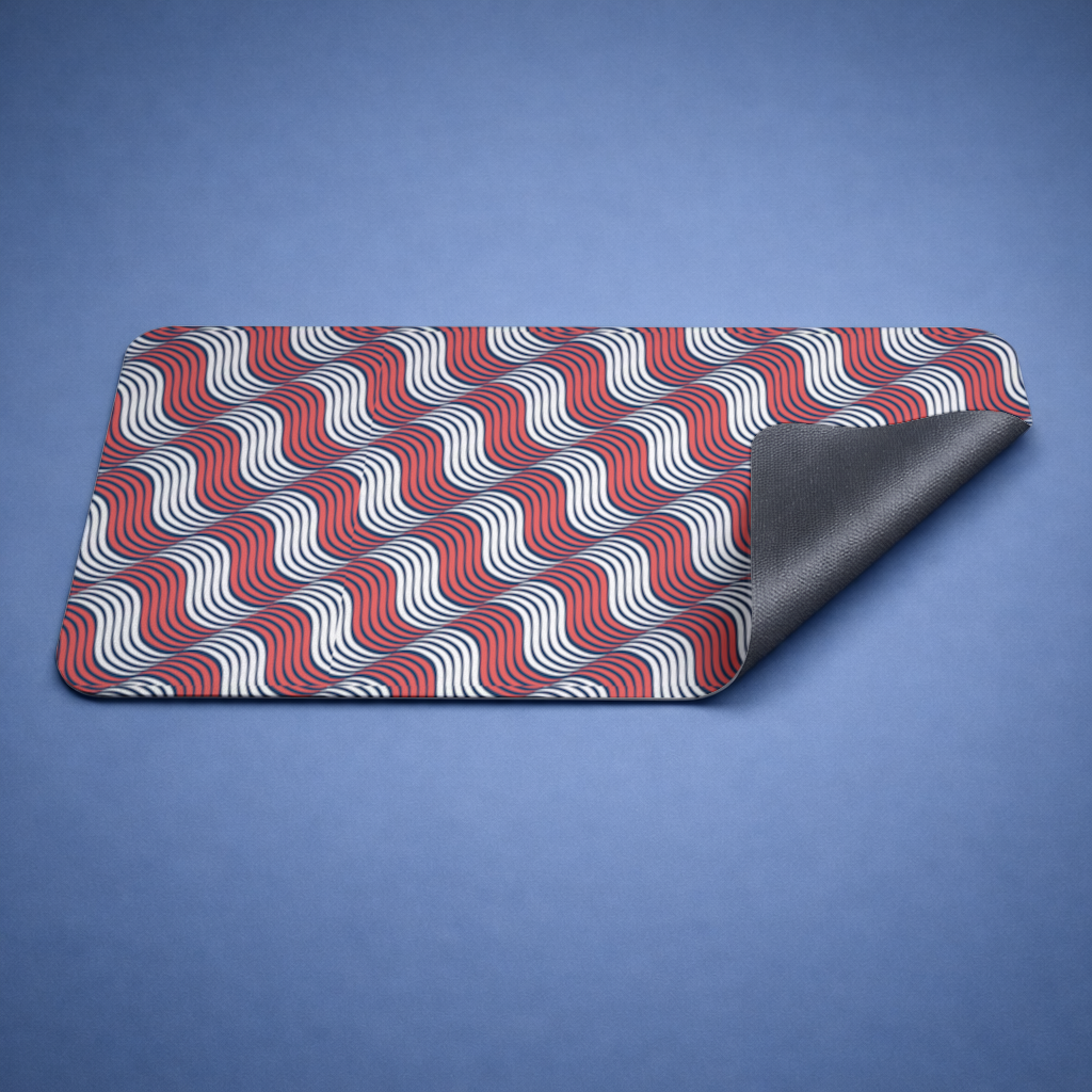 Kırmızı Lacivert Dalgalı Çizgi Deseni Mouse Pad