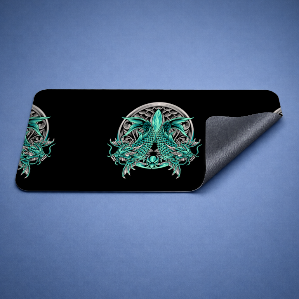 Turquoise Twin Dragon Emblem Design Mouse Pad