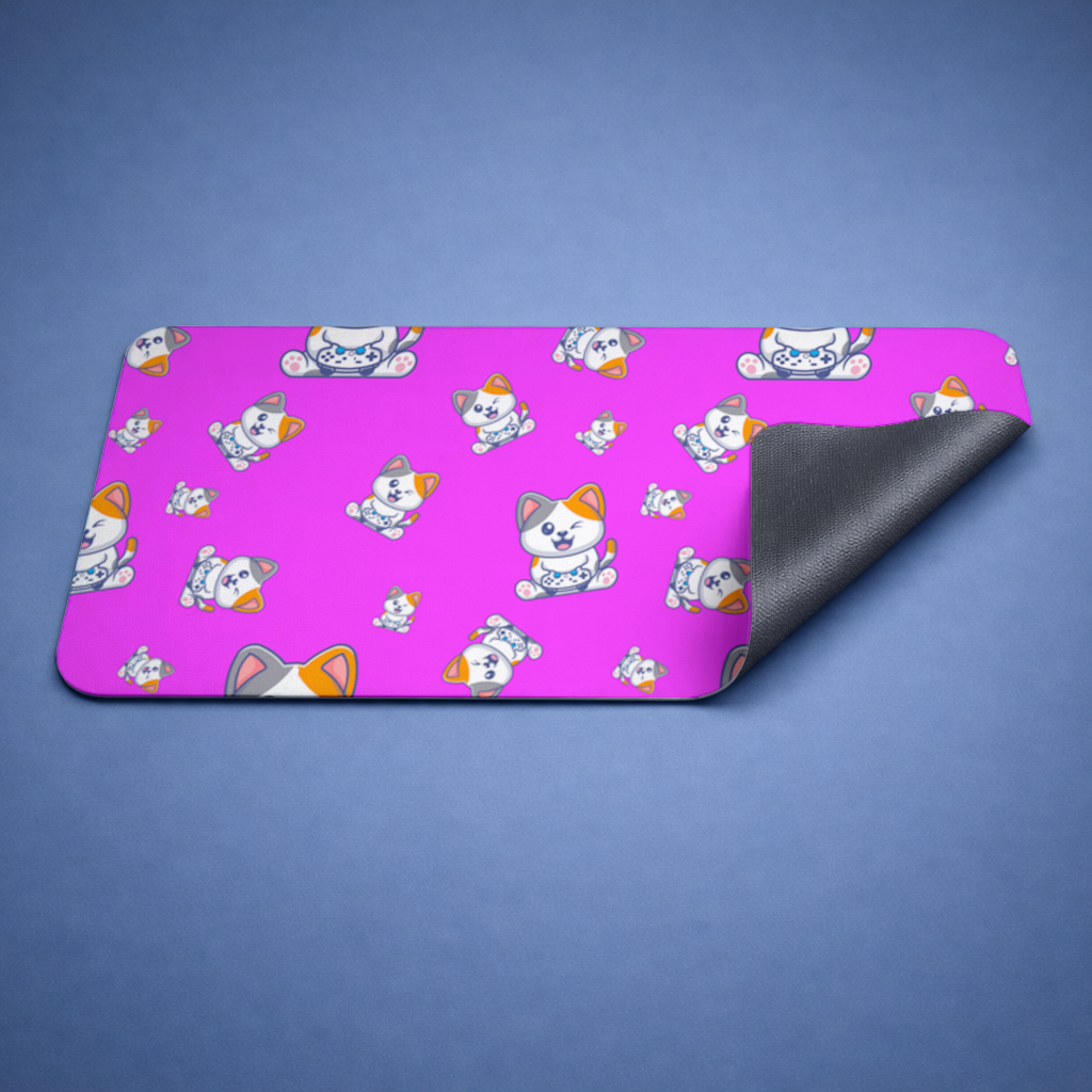 Cute Cartoon Cat Pattern on Pink Background Mouse Pad