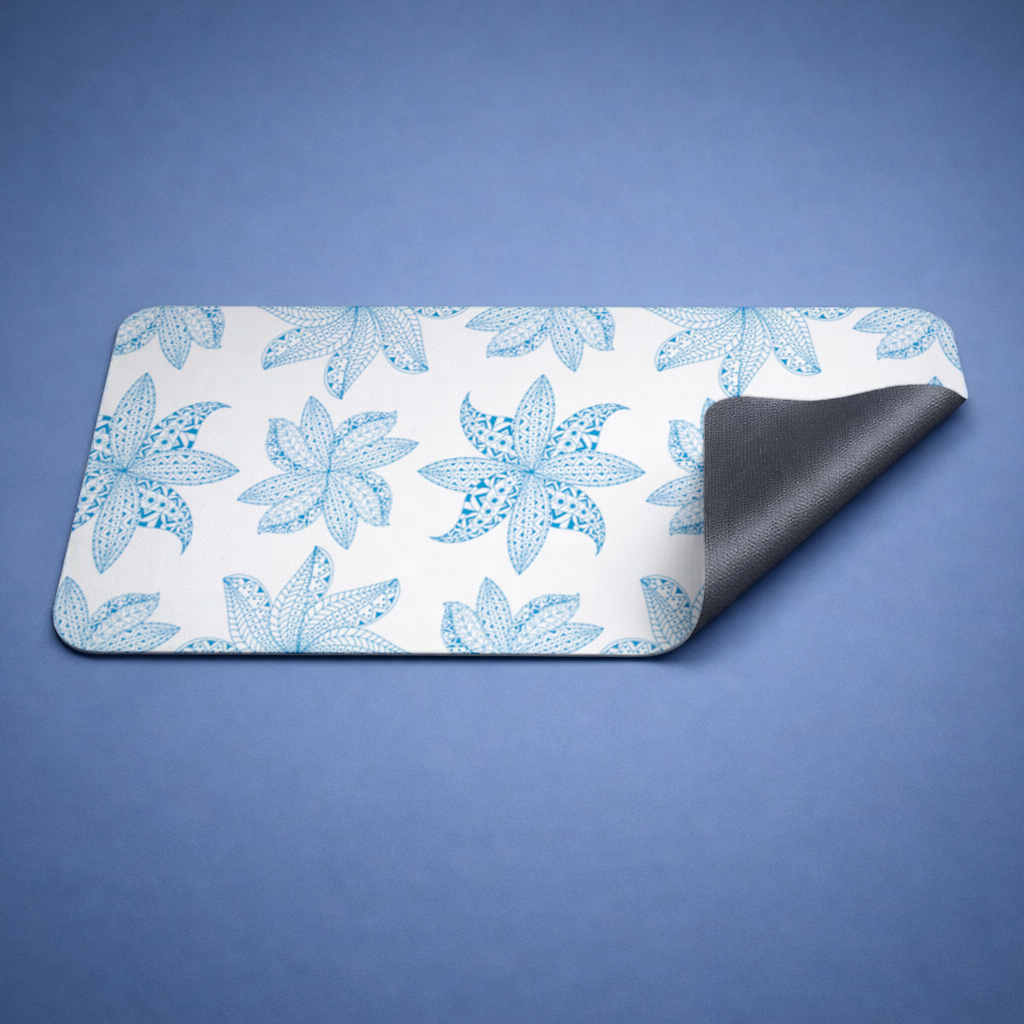 Blue Mandala Floral and Leaf Zentangle Pattern Mouse Pad