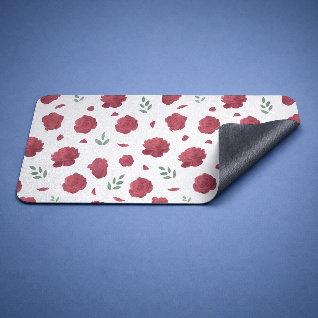 Red Rose and Leaf Romantic Seamless Pattern Mouse Pad