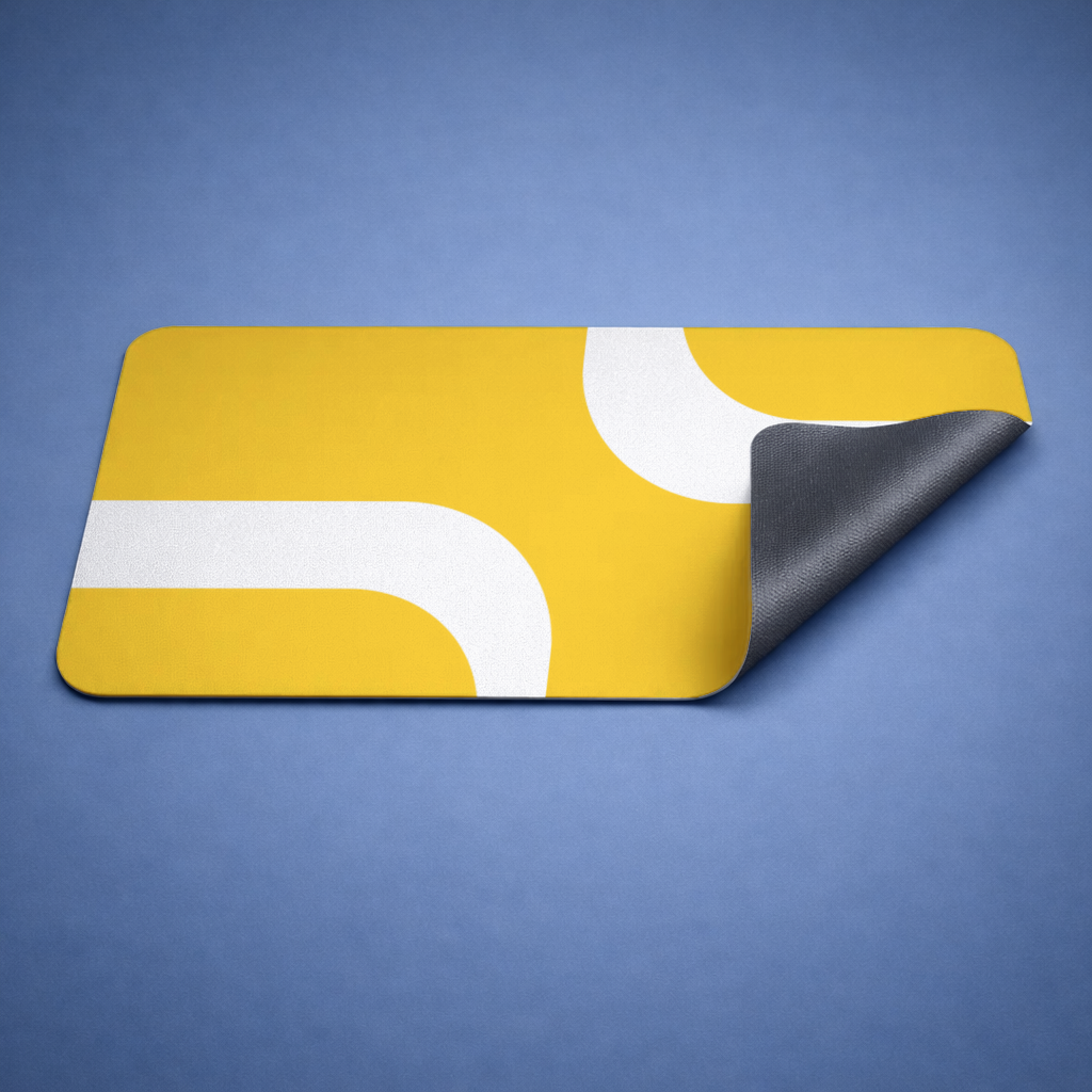 Yellow Geometric Labyrinth and Modern Abstract Pattern Mouse Pad