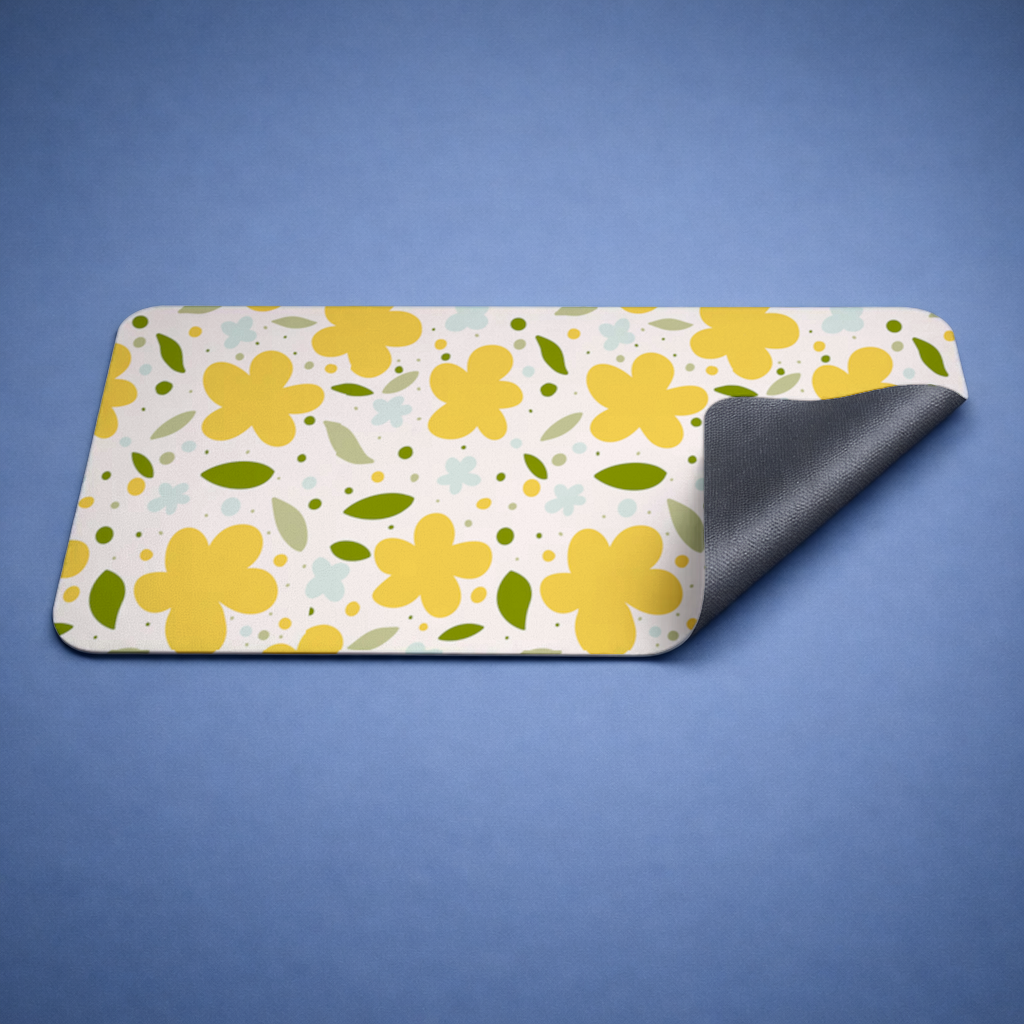 Yellow Floral and Leaf Boho Seamless Pattern Mouse Pad