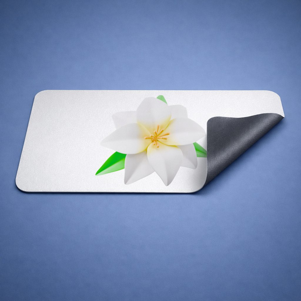 3D White Lily Flower Illustration Mouse Pad