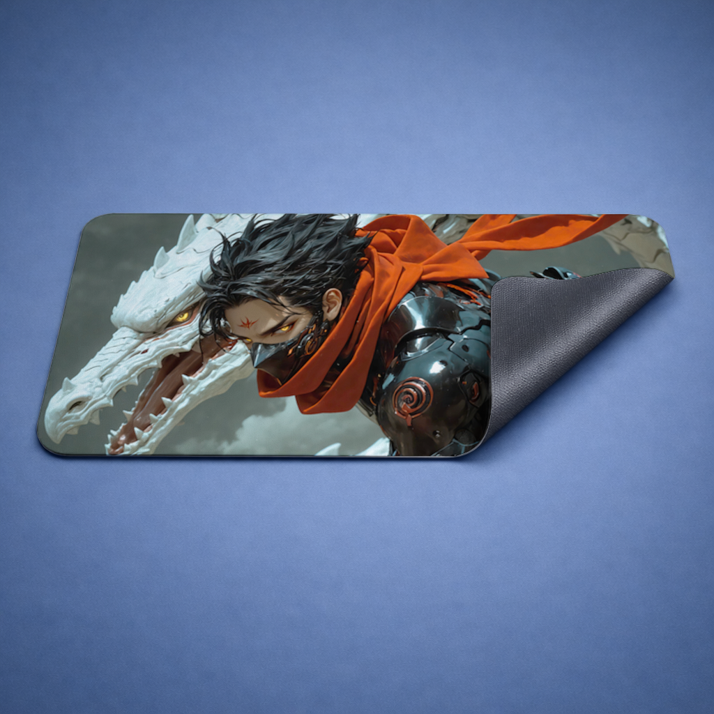 Dark Anime Warrior with Red Cloak and Dragon 