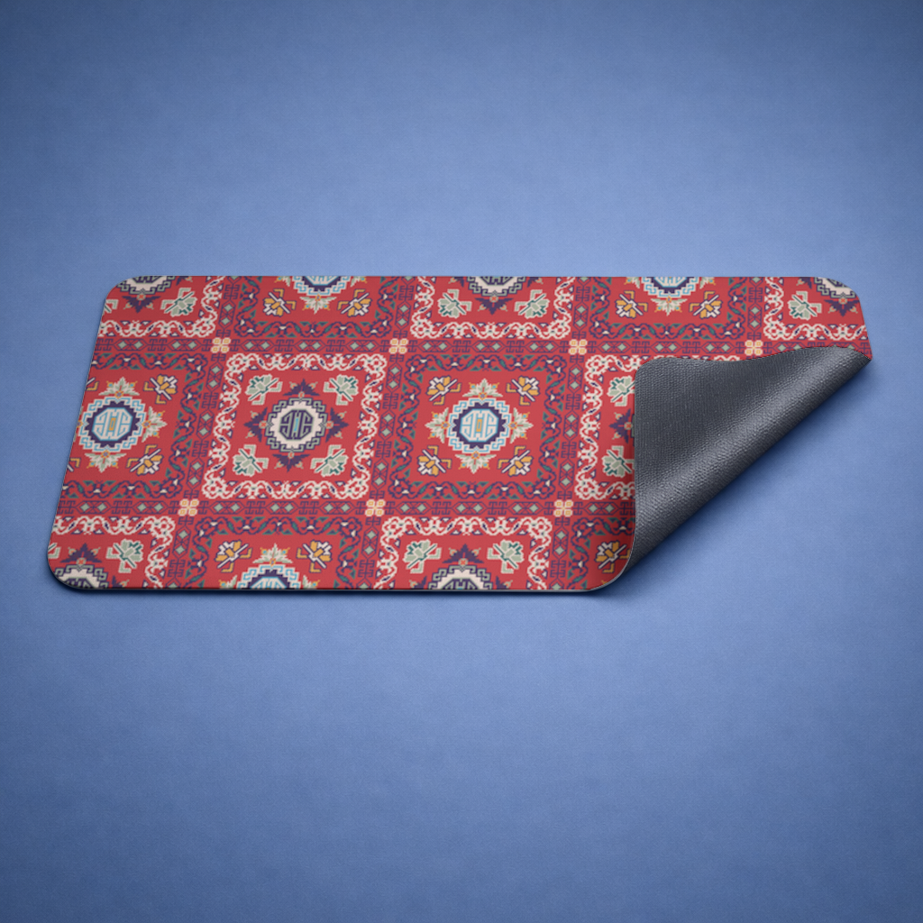 Traditional Kilim Inspired Red Ethnic Geometric Pattern Mouse Pad
