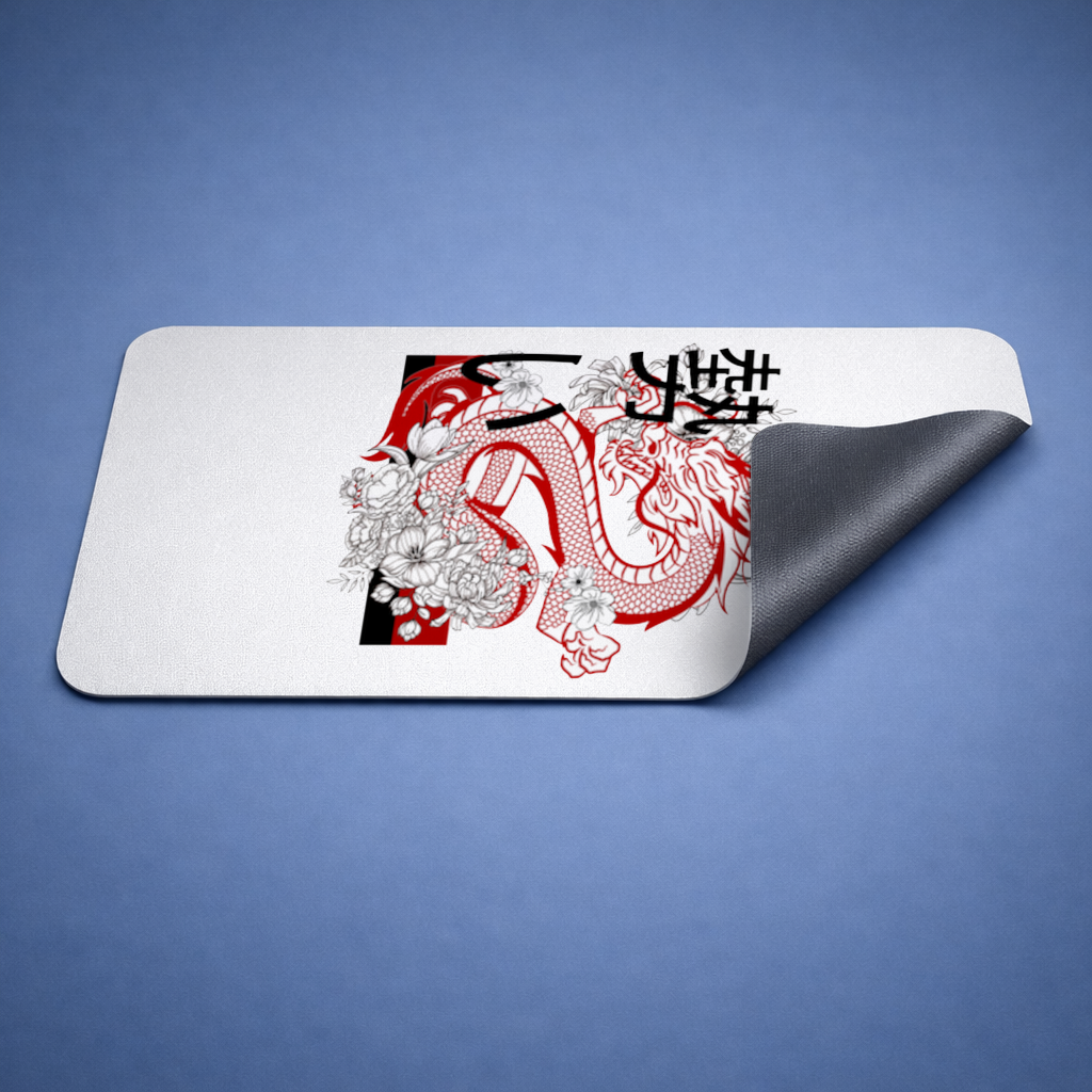 Japanese Dragon with Floral Design Mouse Pad