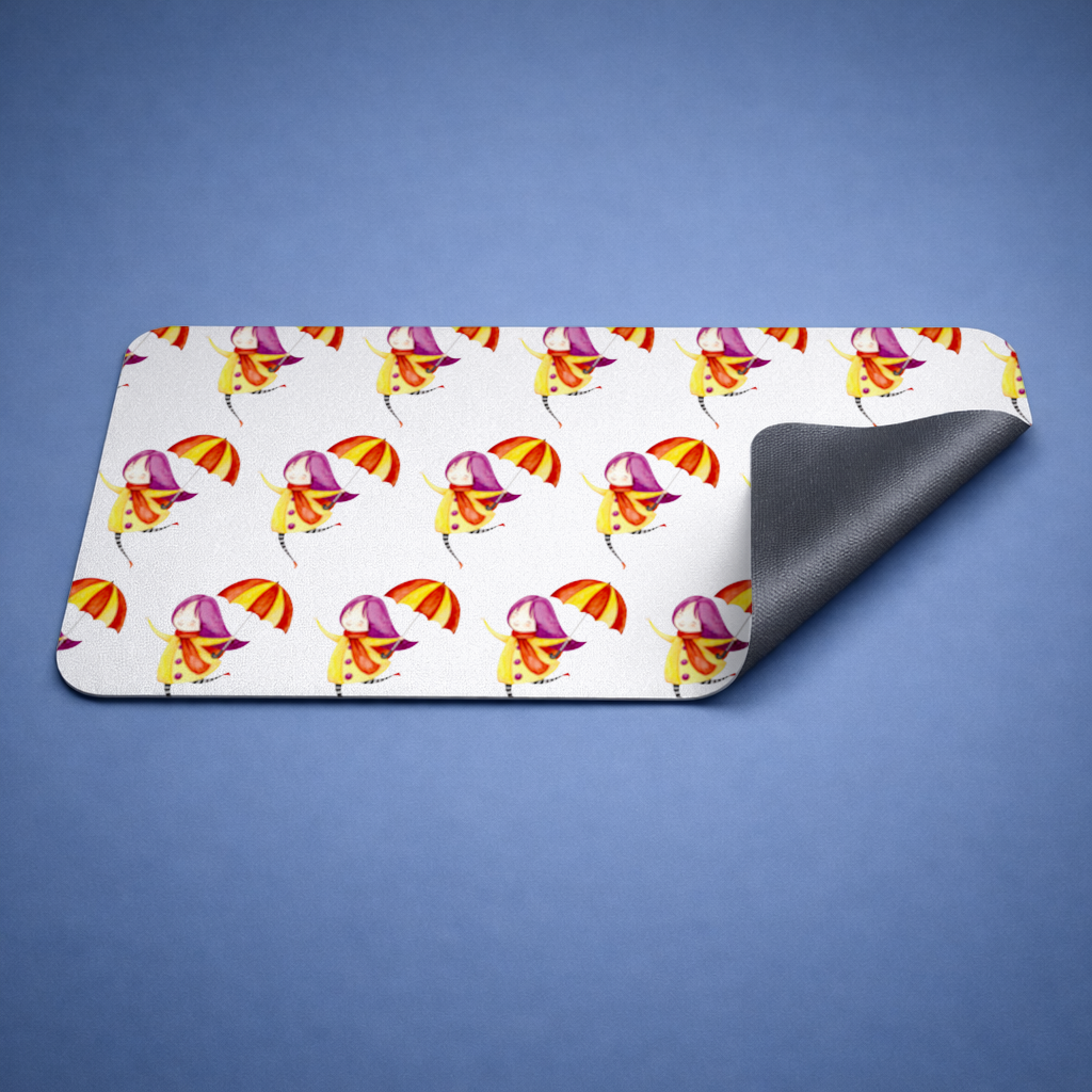 Cheerful Girl with Umbrella Mouse Pad
