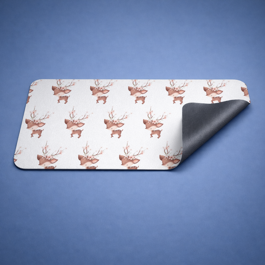 Cute Baby Deer with Floral Antlers Mouse Pad