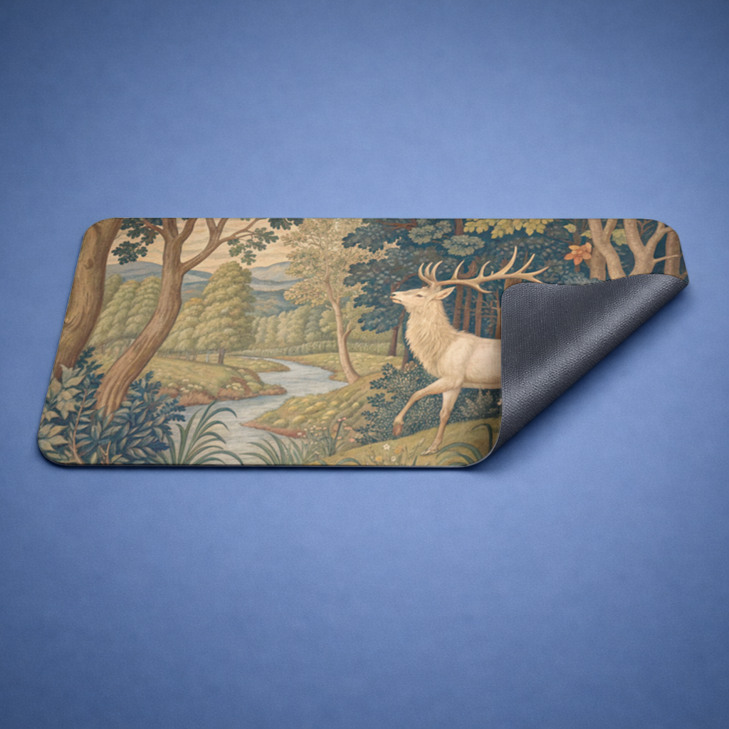 Noble Deer in Forest Landscape Classic Art Illustration Mouse Pad