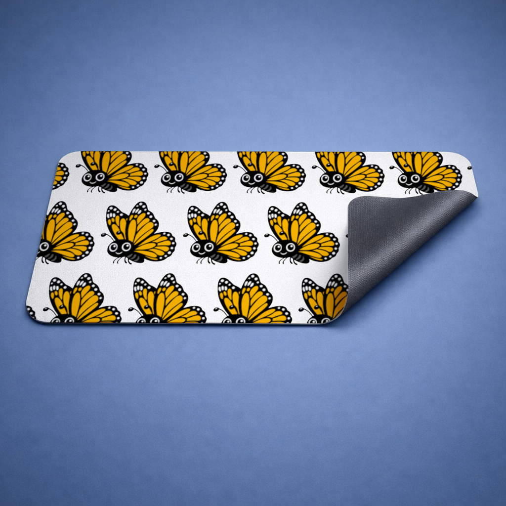 Smiling Orange Monarch Butterfly Character Mouse Pad