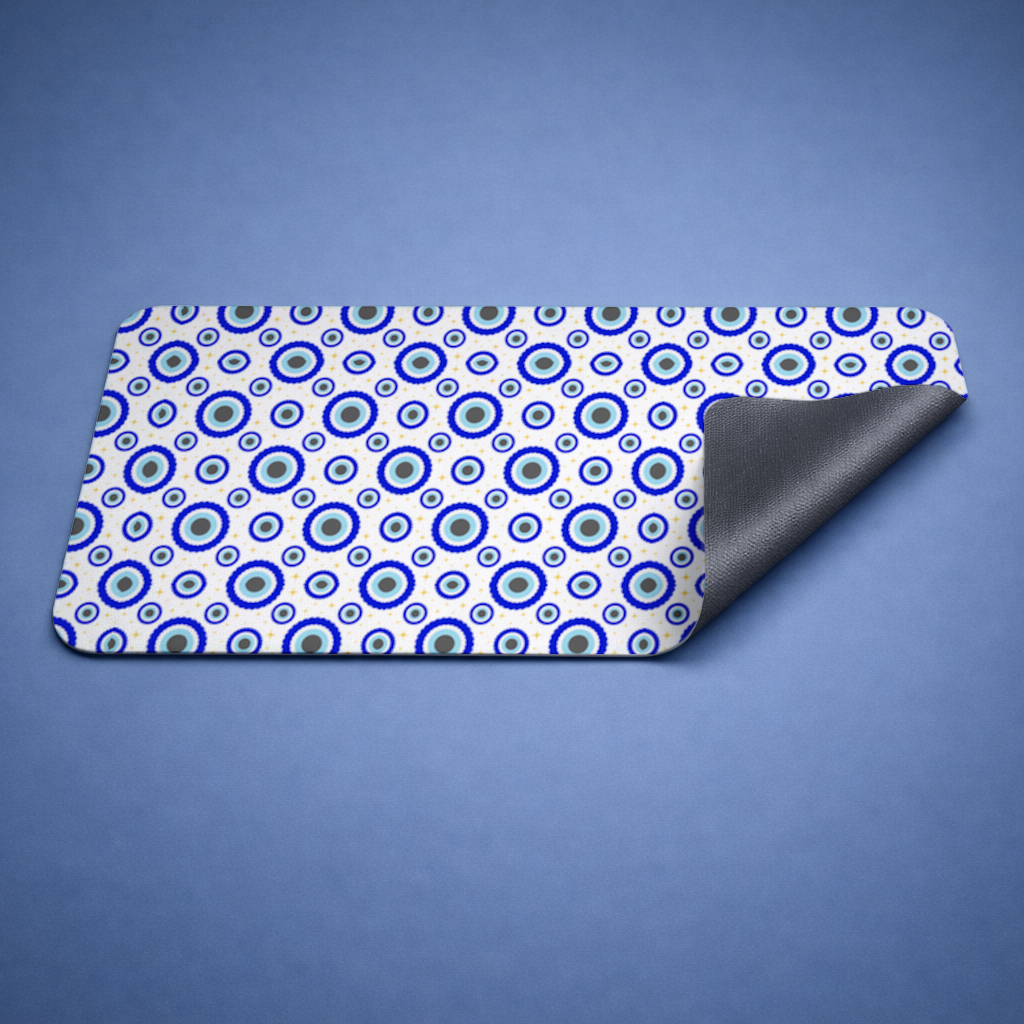 Blue Evil Eye Pattern with Stars Mouse Pad