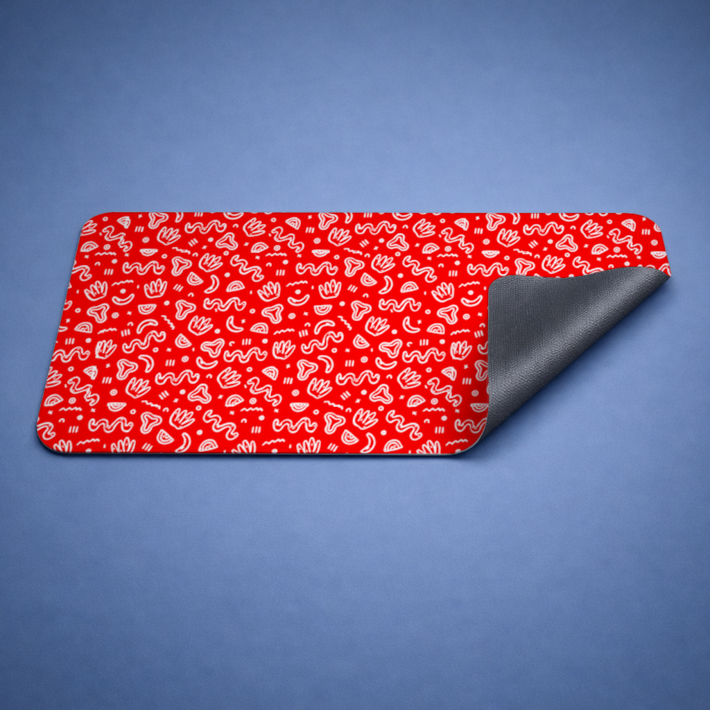 Red Abstract Doodle Mouse Pad