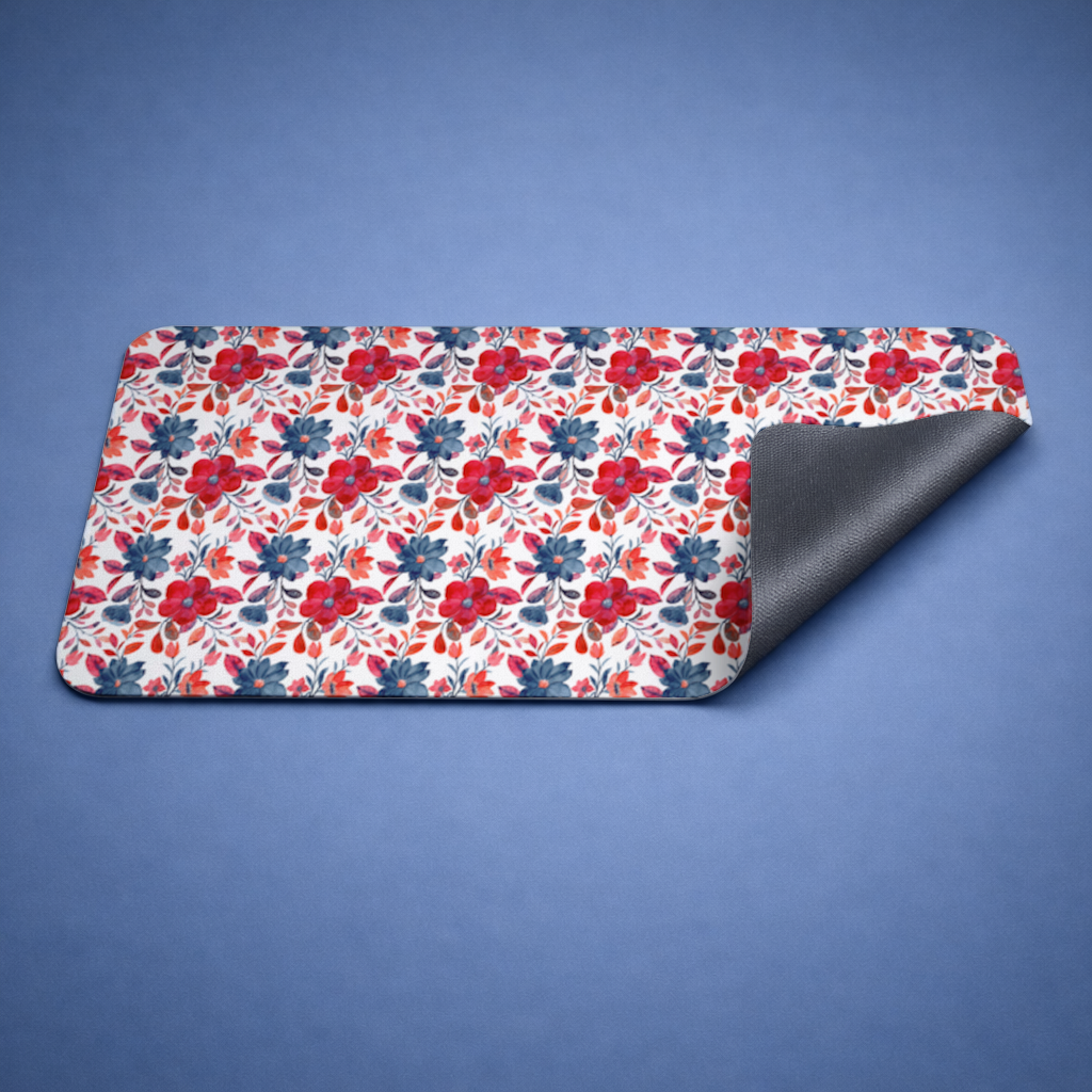 Watercolor Red Navy Floral Mouse Pad
