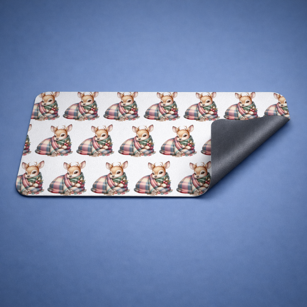 Kawaii Baby Deer with Plaid Scarf Mouse Pad