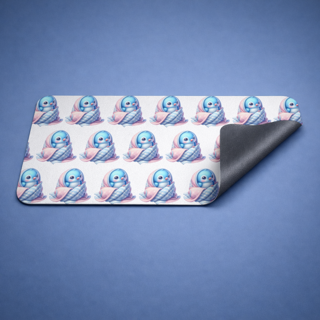 Kawaii Blue Bird in Blanket Mouse Pad