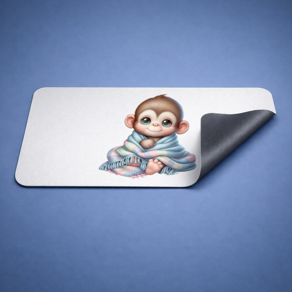 Cute Baby Monkey Wrapped in Blanket Mouse Pad
