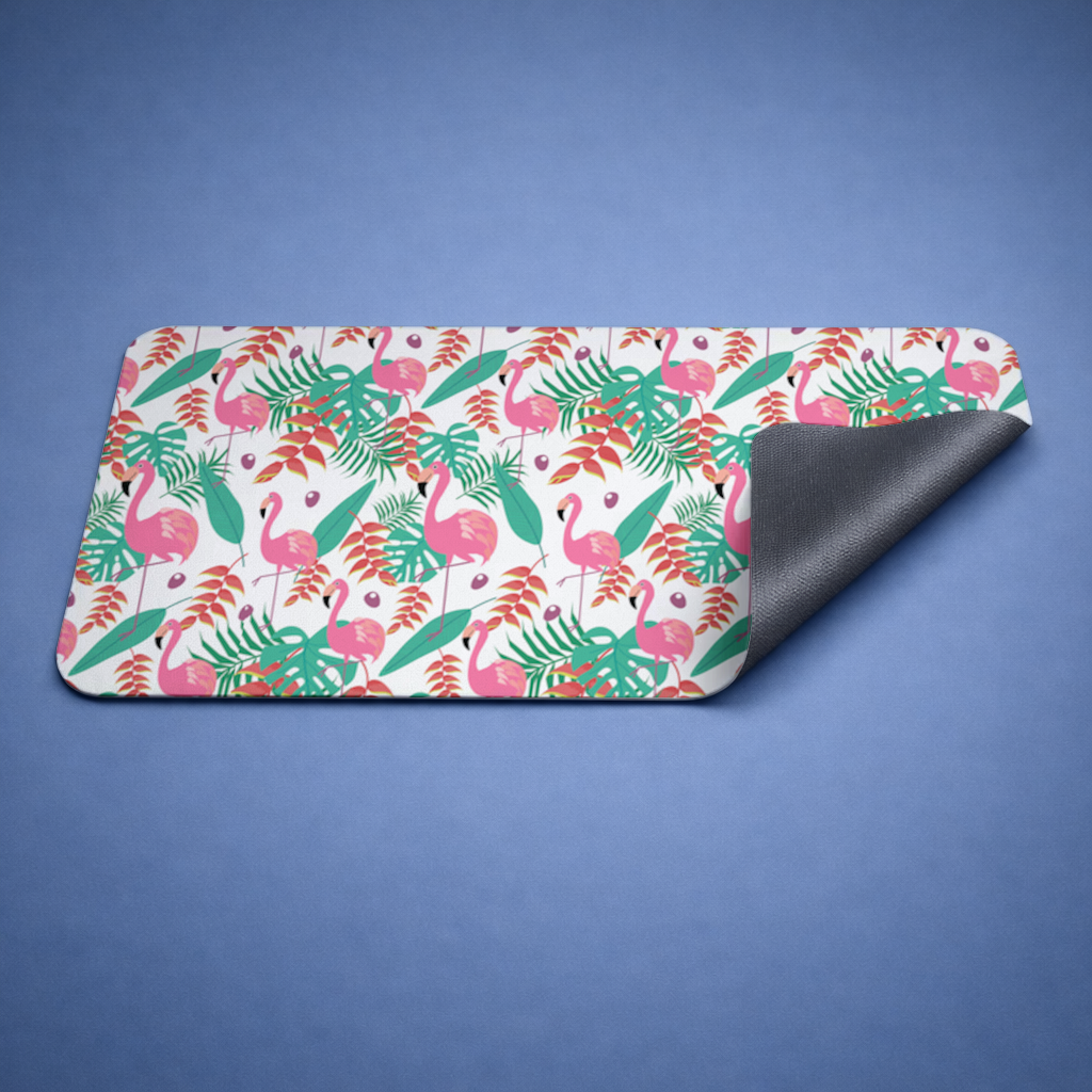 Pink Flamingo Tropical Leaves Mouse Pad