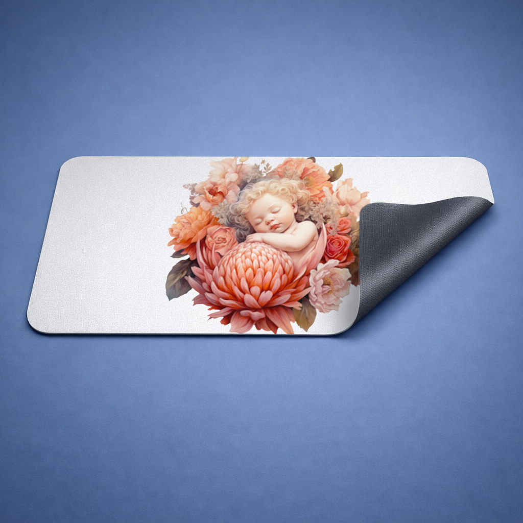 Çiçekler İçinde Uyuyan Masalsı Bebek Mouse Pad