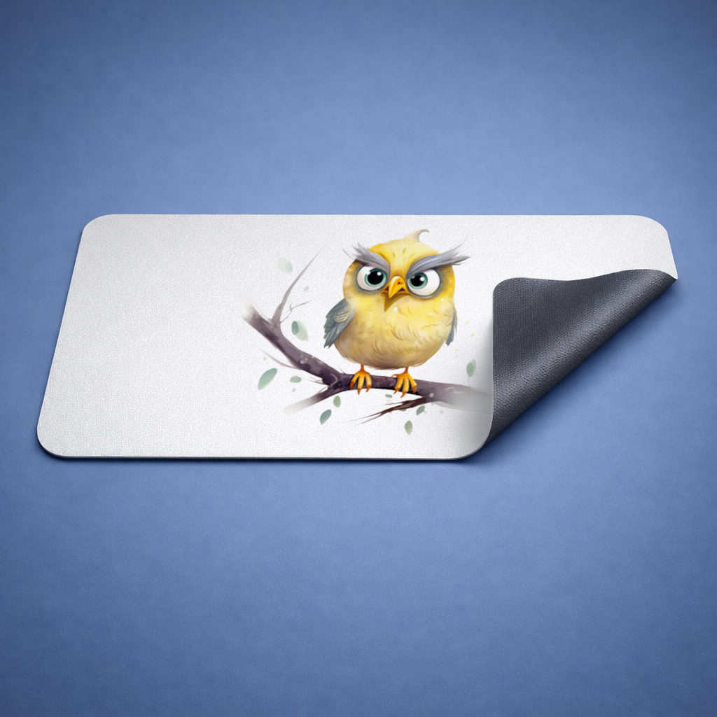 Grumpy Yellow Owl Mouse Pad