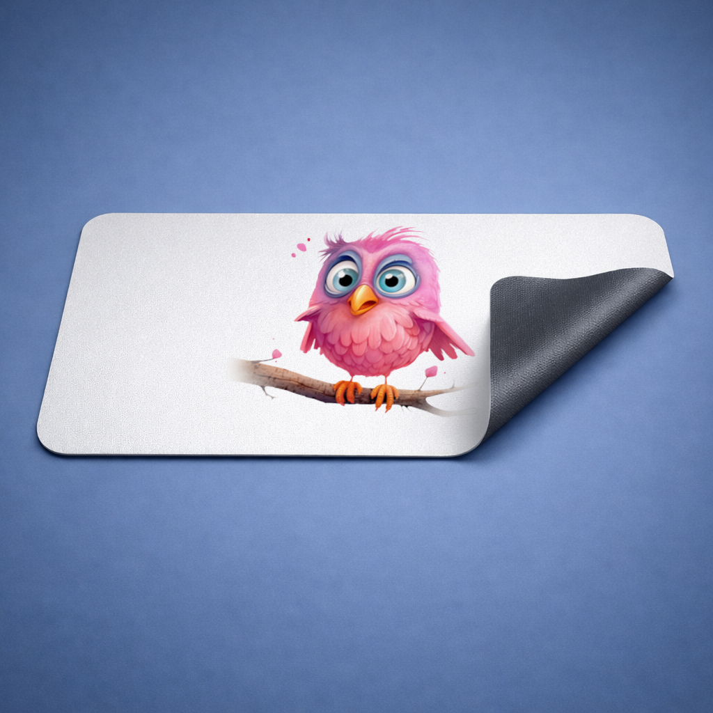 Cute Pink Bird with Large Blue Eyes Mouse Pad