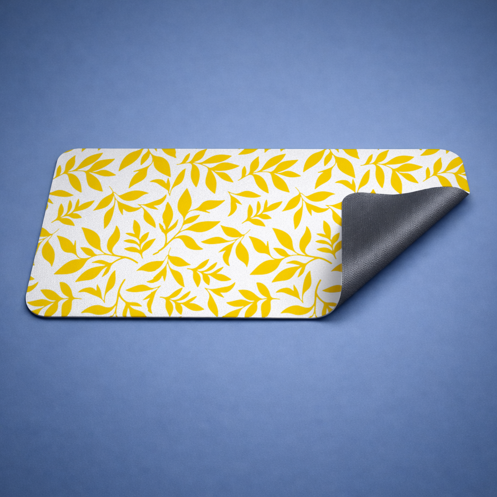 Mustard Yellow Botanical Leaves Mouse Pad