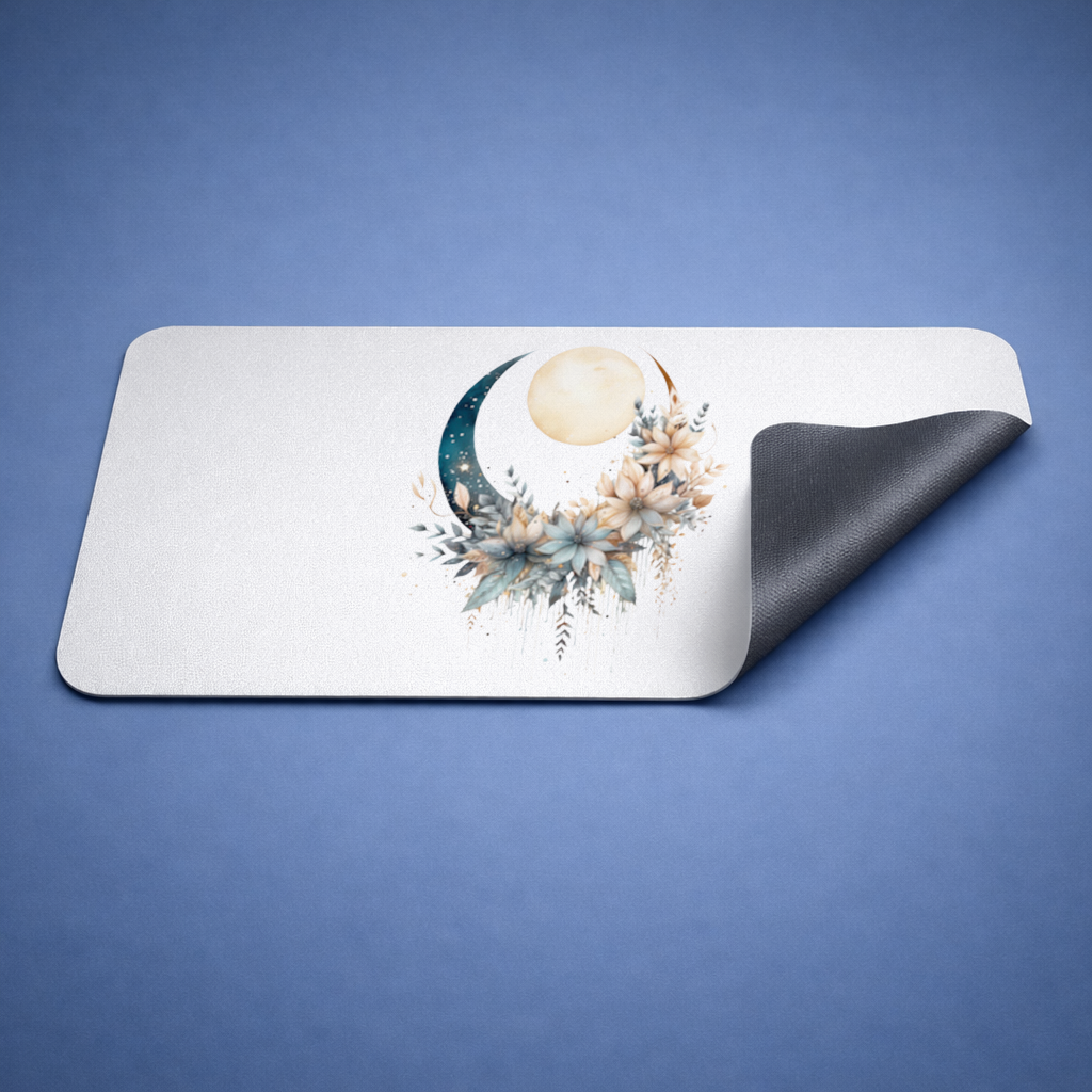 Celestial Boho Moon Floral Mouse Pad