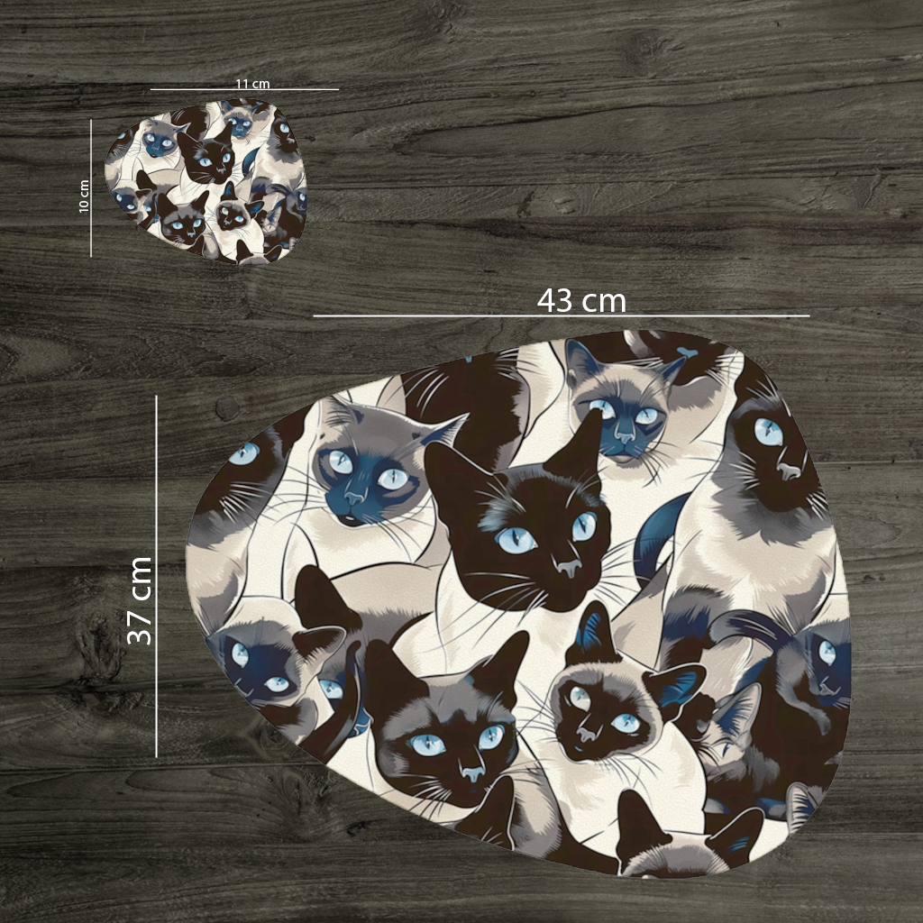 Blue Eyed Siamese Cat Elegant Illustration Pattern Charger Plate Set  12 Pieces