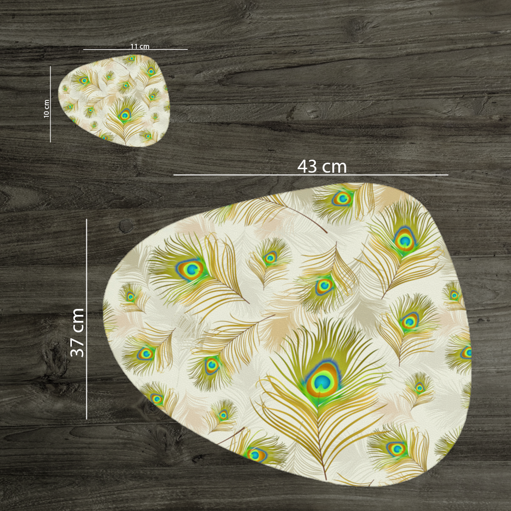 Zarif Tavus Kuşu Tüyleri ve Egzotik Doğa Deseni Servis Tabağı Altlığı (12 Adet)