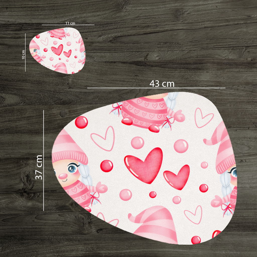 14 Şubat Sevimli Pembe Kız Bebek Kalp Desenli Tasarım Servis Tabağı Altlığı (12 Adet)