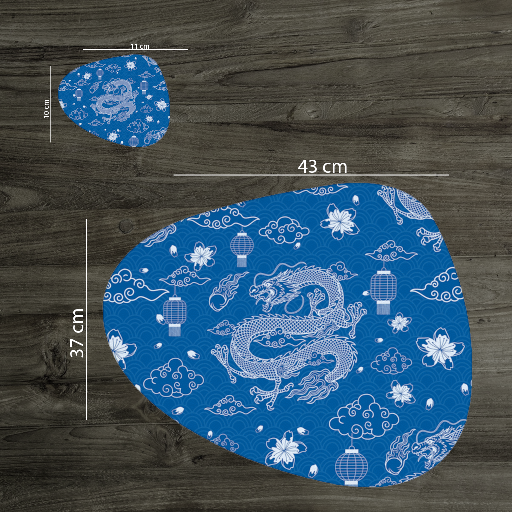 Traditional Dragon Pattern on Blue Background Charger Plate Set  12 Pieces