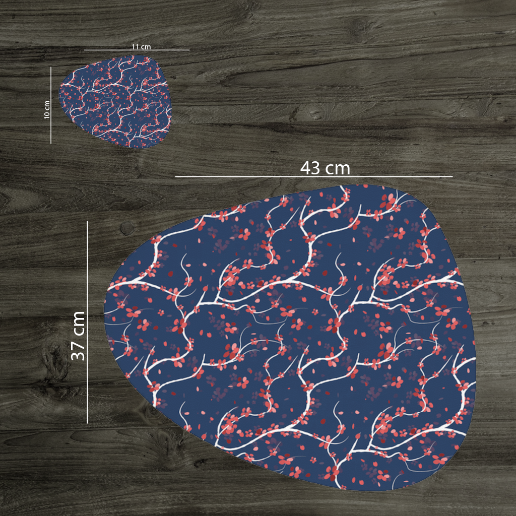 Red Floral Branch Pattern on Navy Background Charger Plate Set  12 Pieces