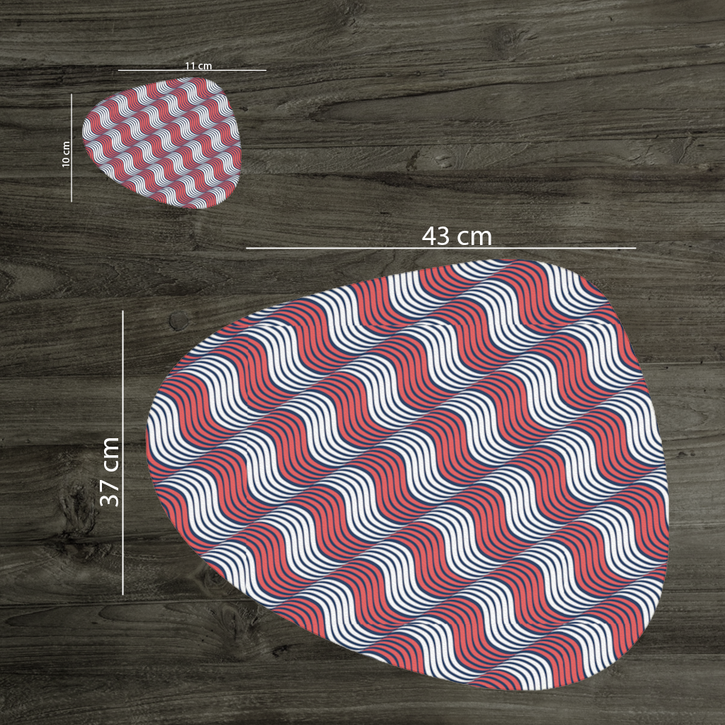Kırmızı Lacivert Dalgalı Çizgi Deseni Servis Tabağı Altlığı (12 Adet)