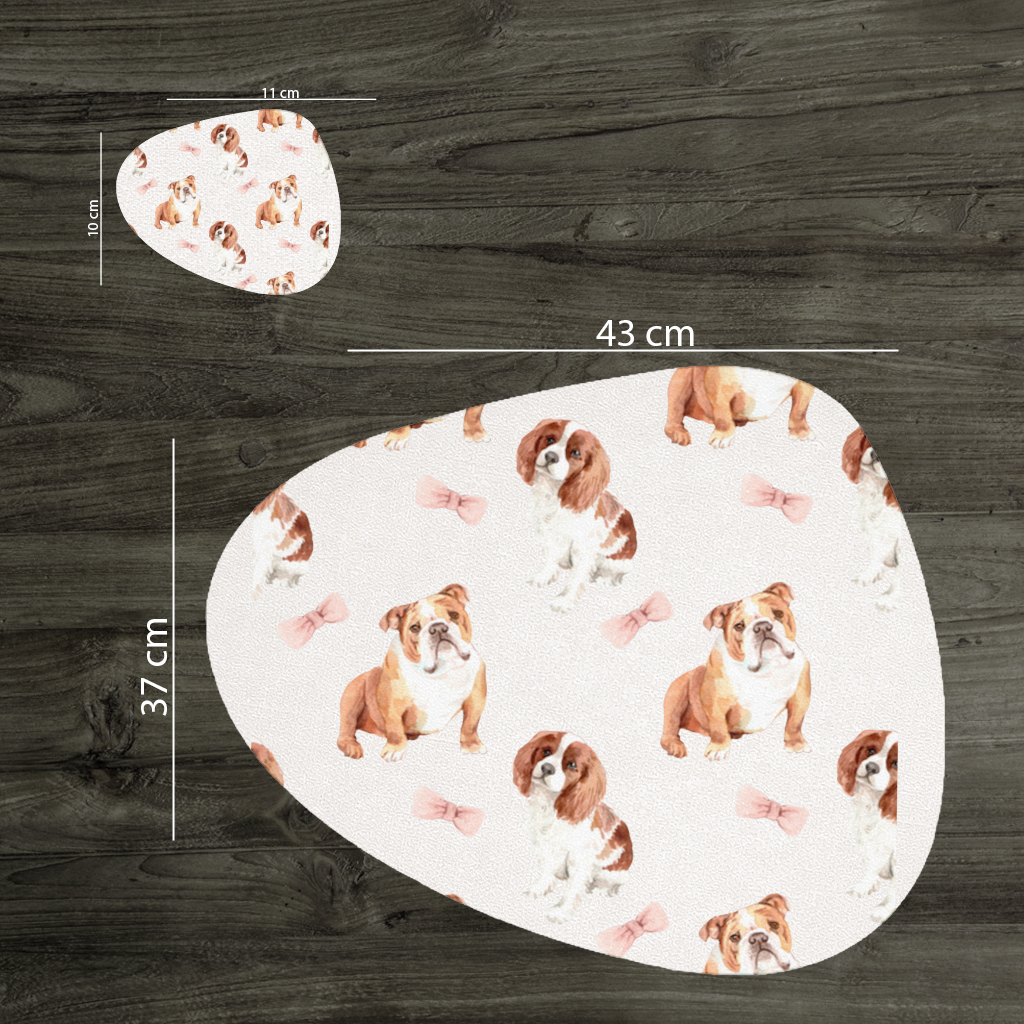 Watercolor English Bulldog and Cavalier Puppy Pattern Charger Plate Set  12 Pieces